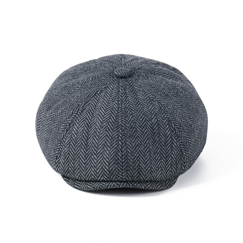VOBOOM Men Wool Blend 8 Panel Newsboy Cap Herringbone Cabbie Flat Tweed Hat (Herringbone Grey) - Image 3